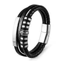 Black Multi Layer Leather Bracelet with Silver Charms