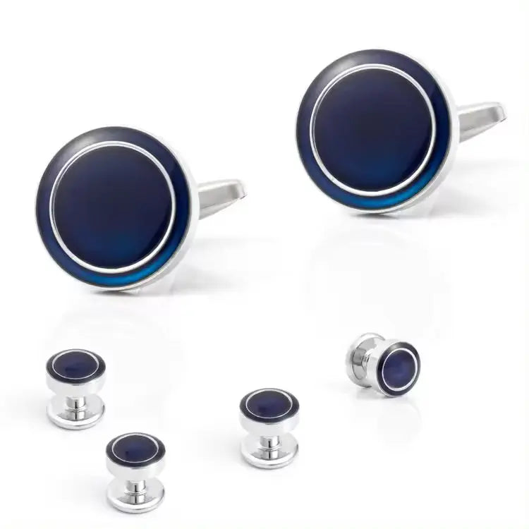 Blue Enamel Cufflinks and Studs Set for Tuxedo Shirts
