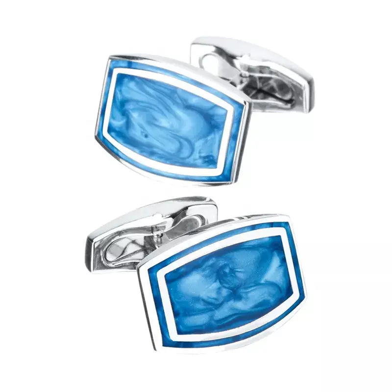 Blue marble Oblong Cufflinks