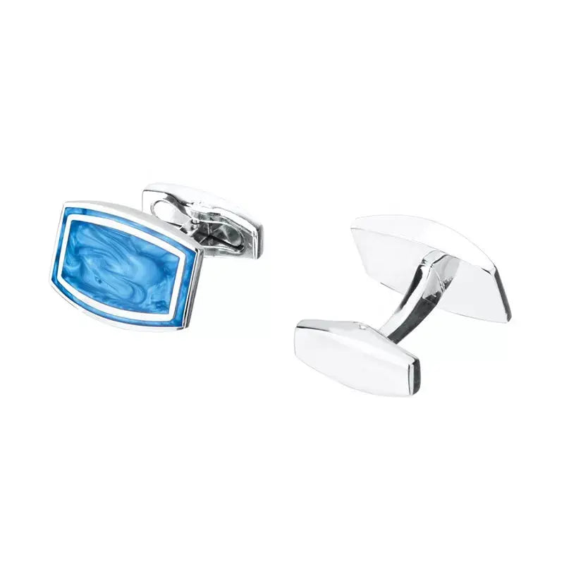 Blue marble Oblong Cufflinks