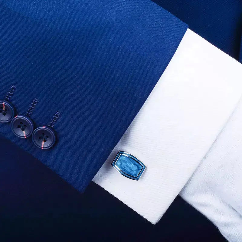 Blue marble Oblong Cufflinks