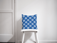 Blue and White Geometric Tiles Design Cushion, Throw Pillow
