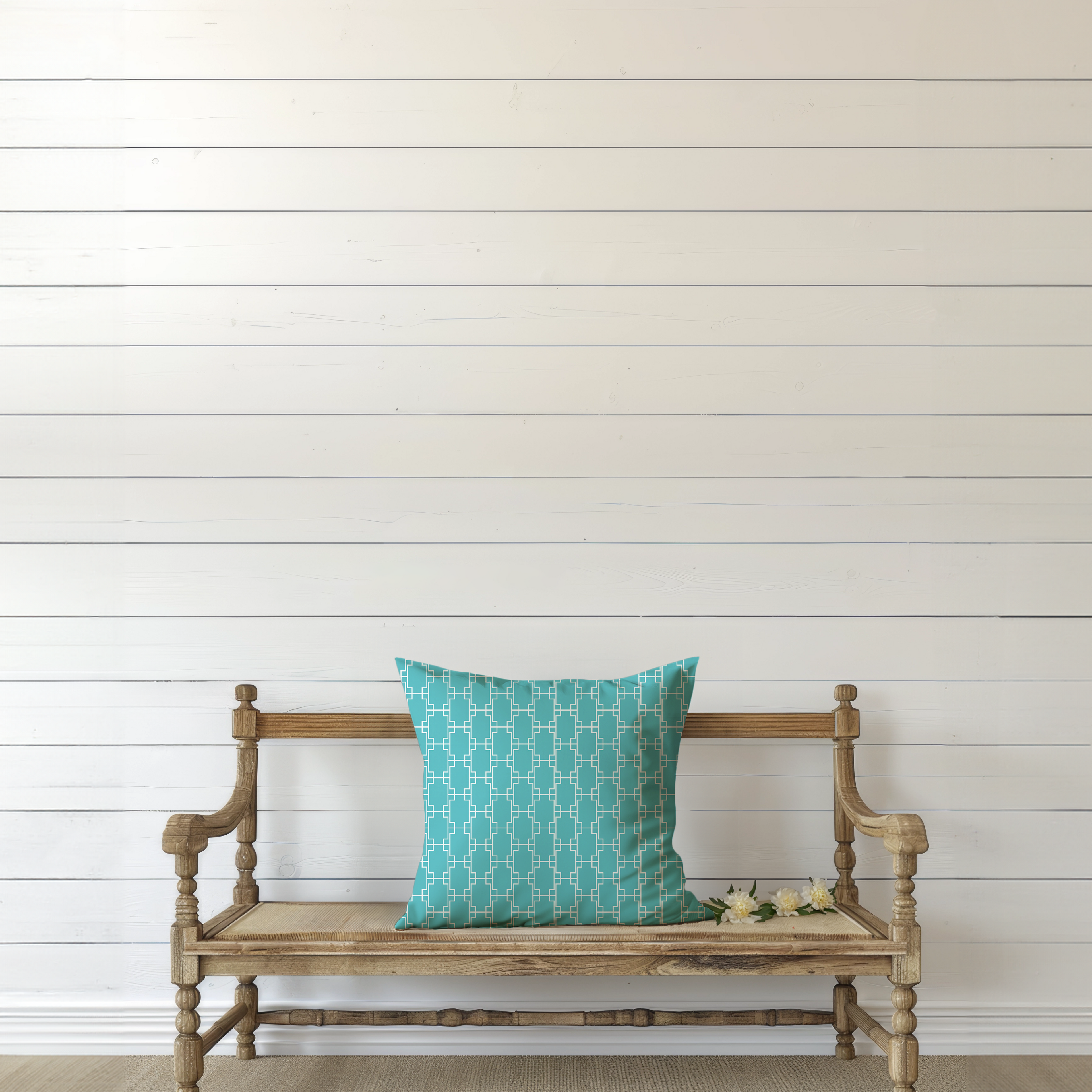 Turquoise and White Modern Geometric Cushion Cover – Blue Cotton Cushion Cover