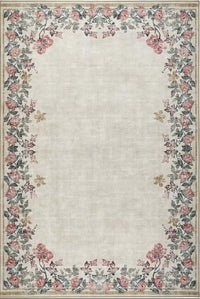 Eco-Washable Cream Rug Flower Design