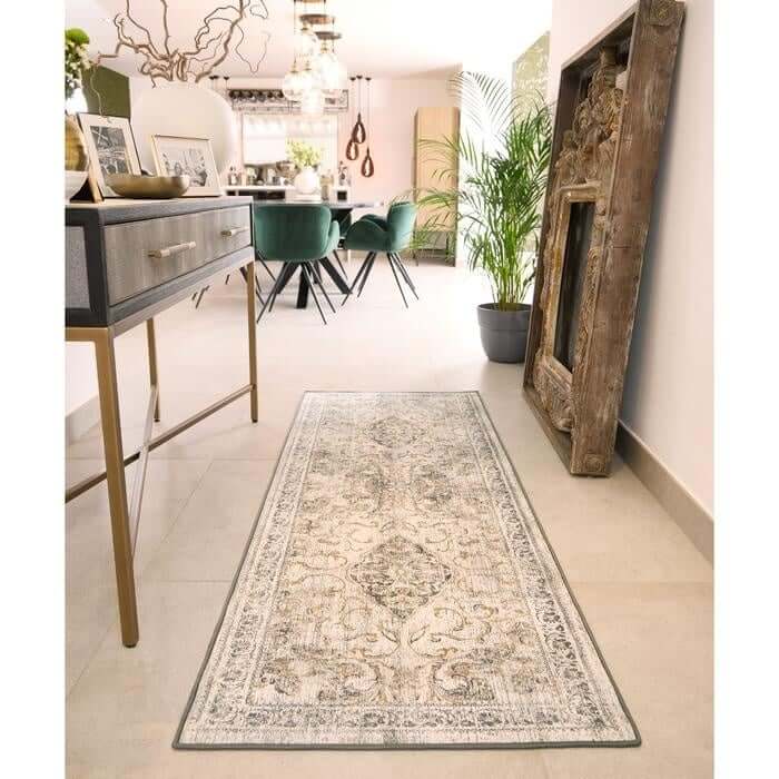 Eco-Washable Grey Rug Bordered Design