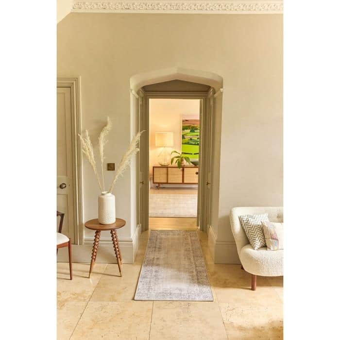 Eco-Washable Grey Rug Bordered Design