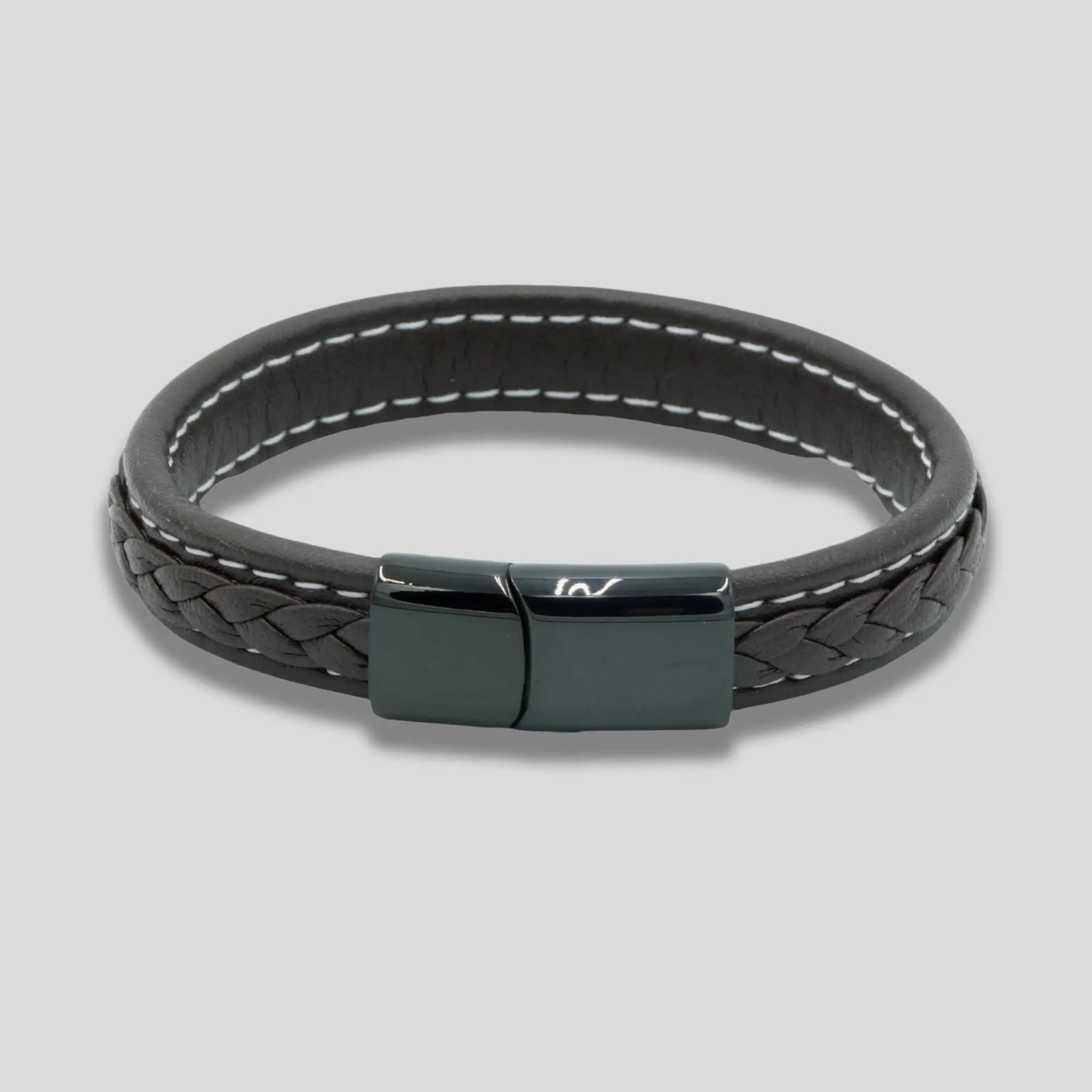 Brown Leather Bracelet with Black Clasp