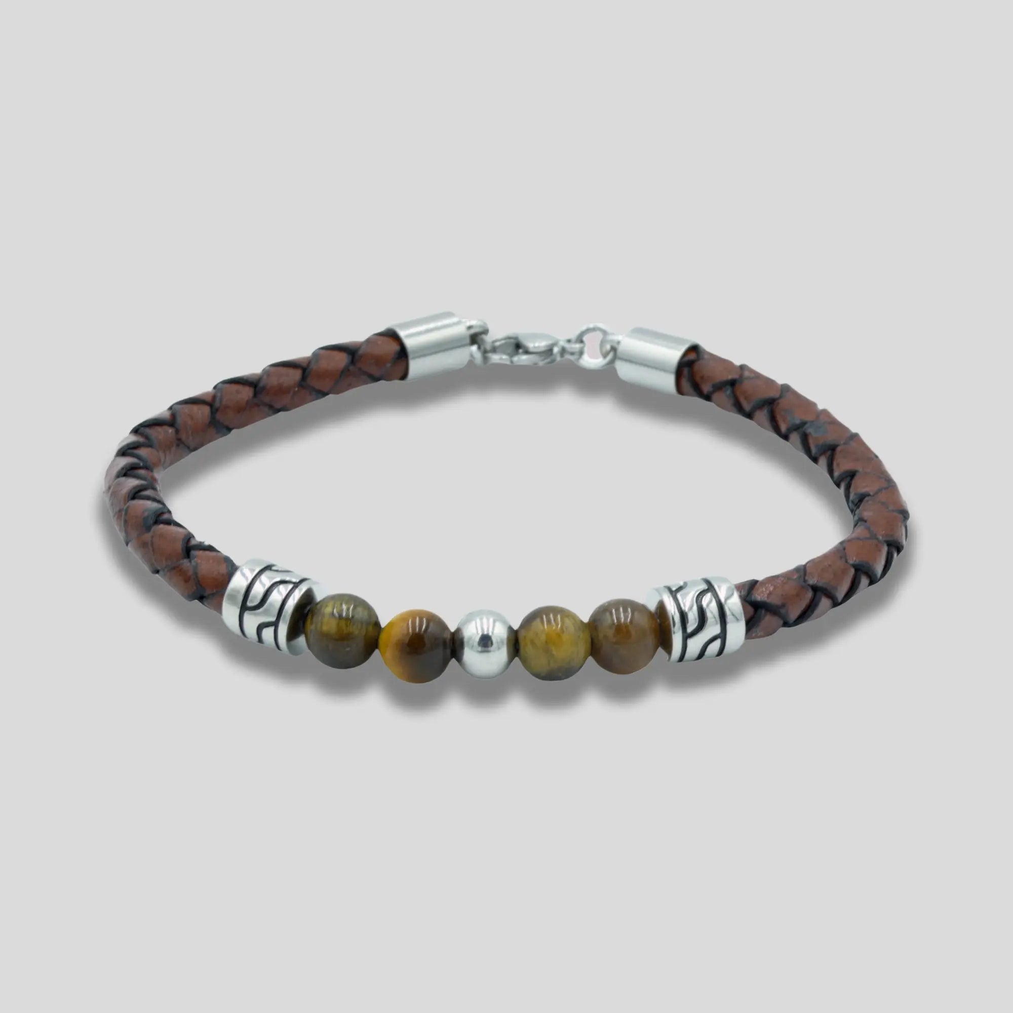 Brown Leather Tiger Eye Bead Bracelet