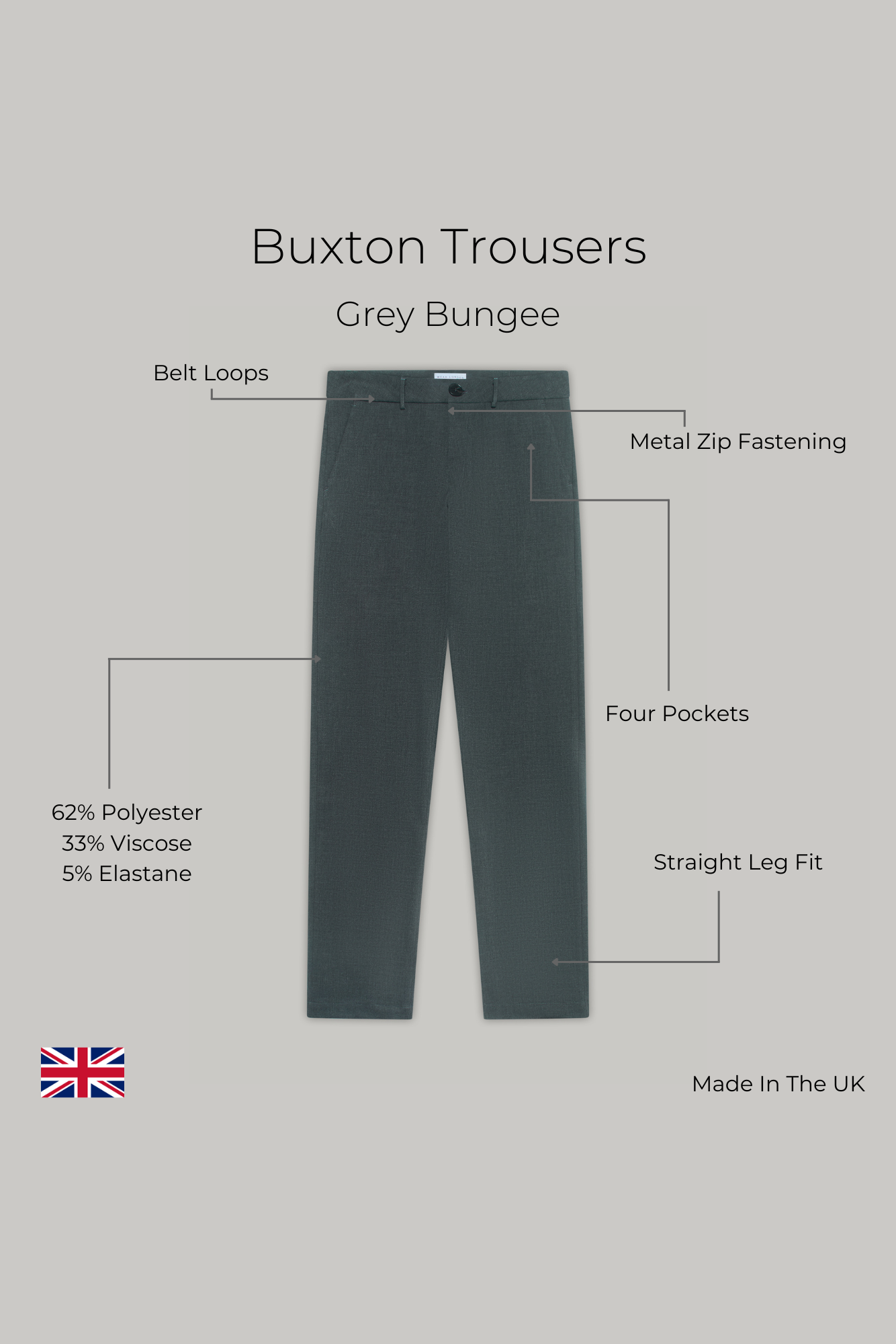 Buxton Trouser - Grey Bungee
