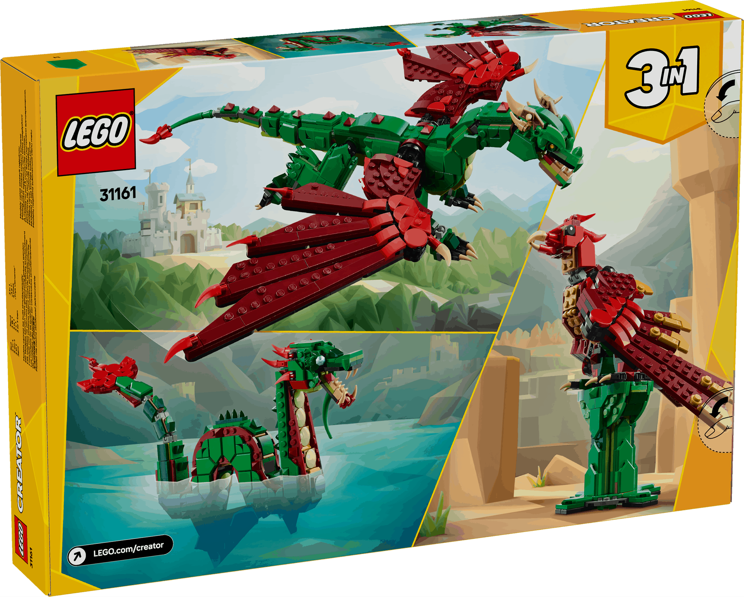 Lego Creator 3 in 1 31161 Medieval Dragon Toy Playset for Ages 9 & Up