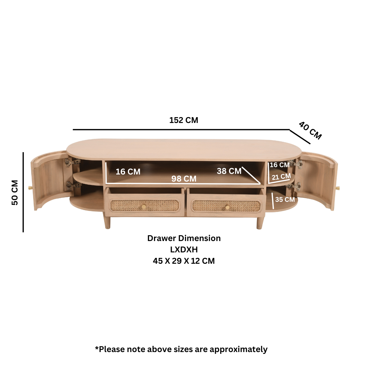 Chester Cane And Wood 2 Drawers TV Cabinet