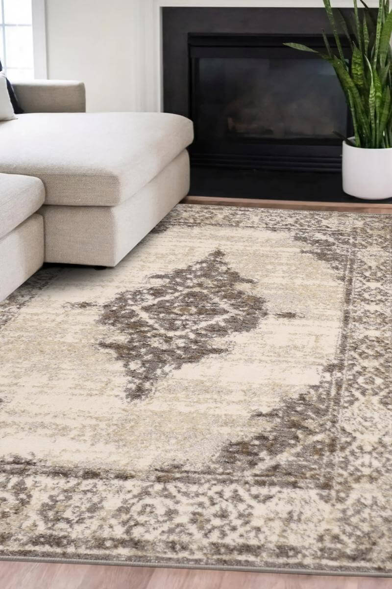 Cadiz Vintage-Inspired Natural Polyester Rug for Timeless Home Style