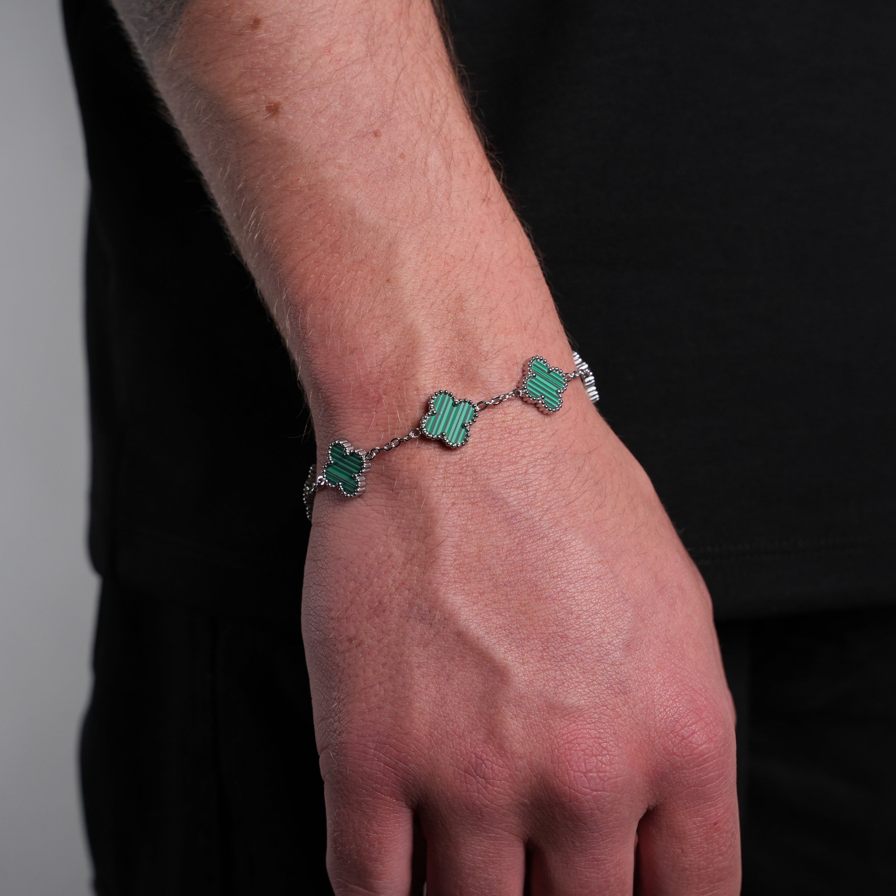 Silver Clover Bracelet (Green)