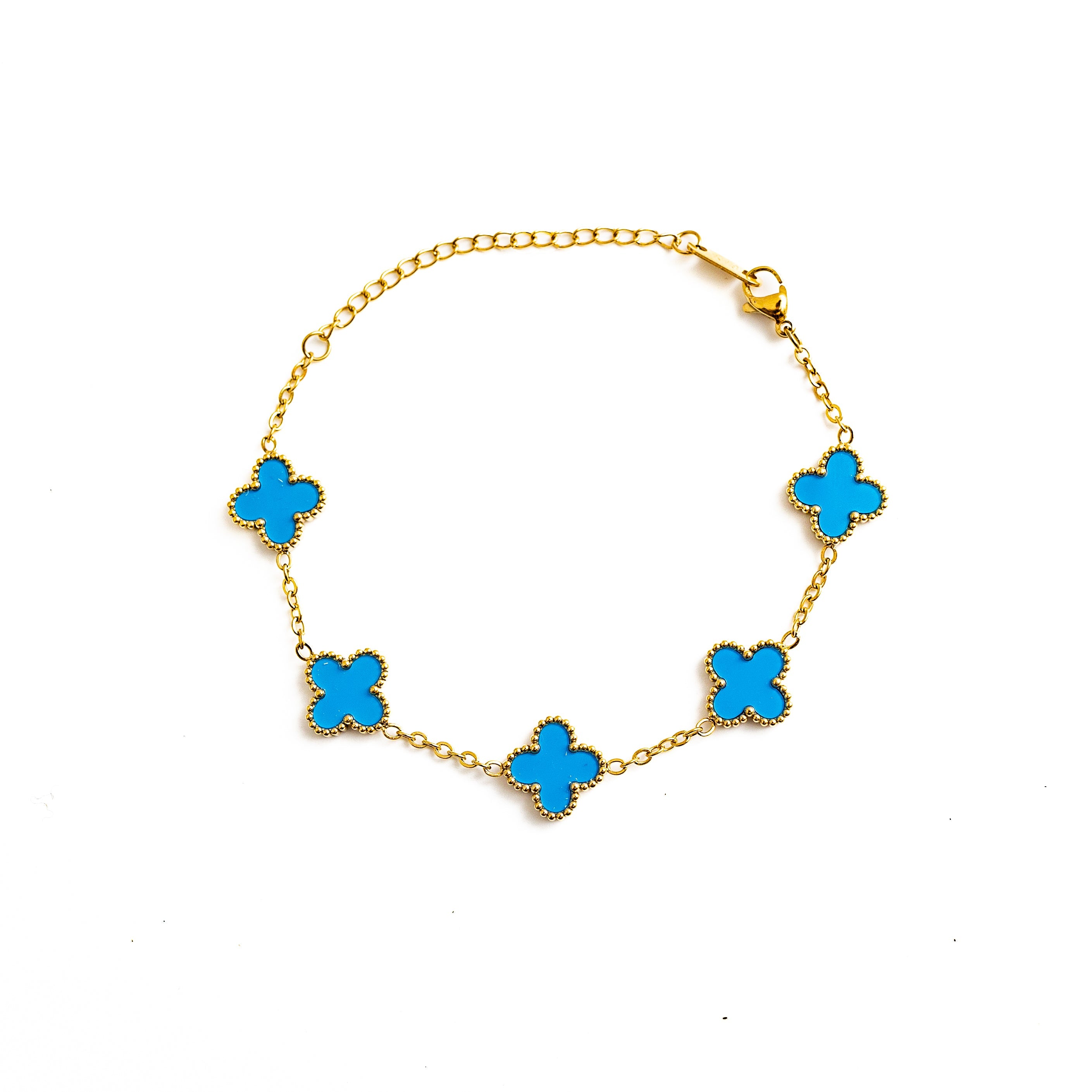 Gold Clover Bracelet (Blue)