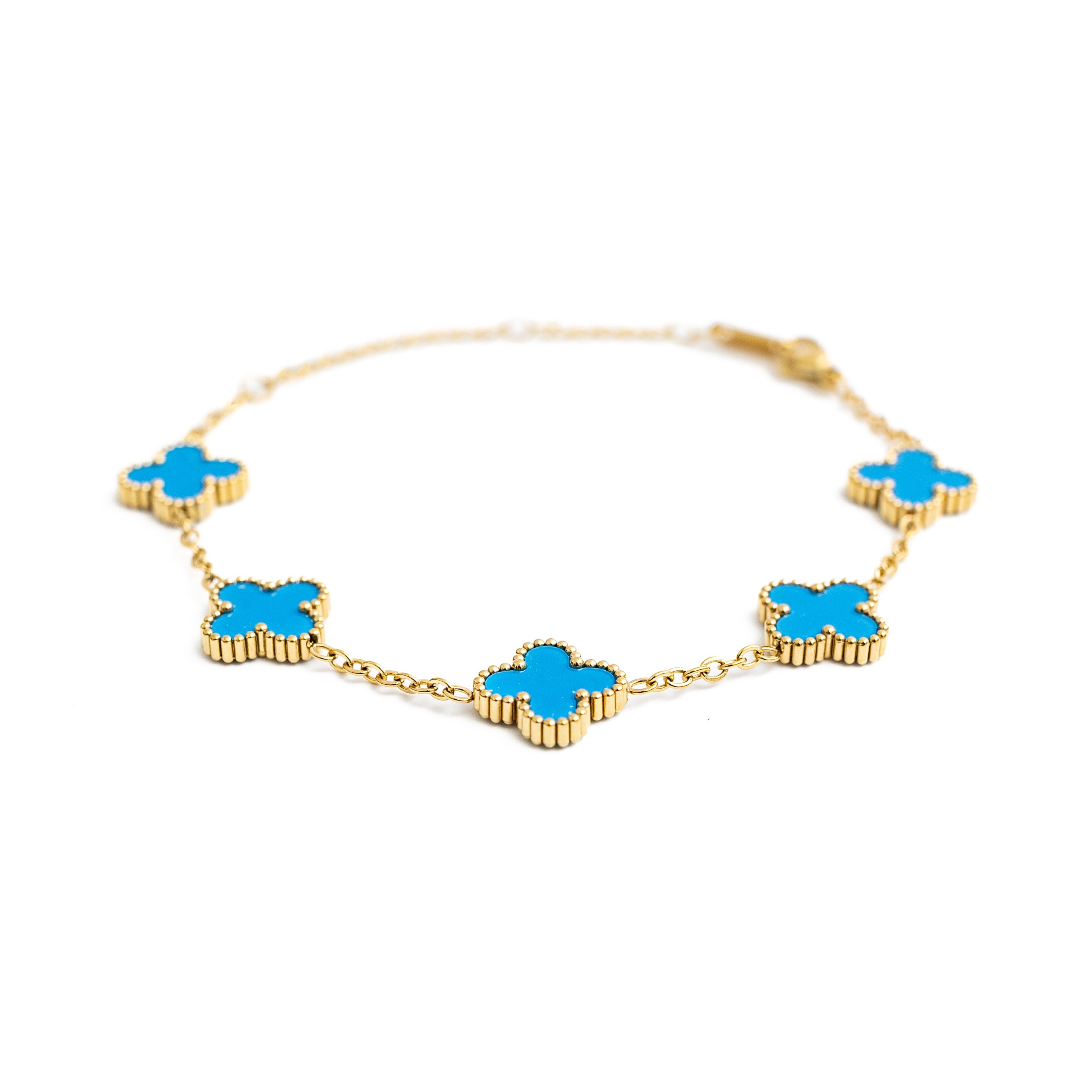 Gold Clover Bracelet (Blue)