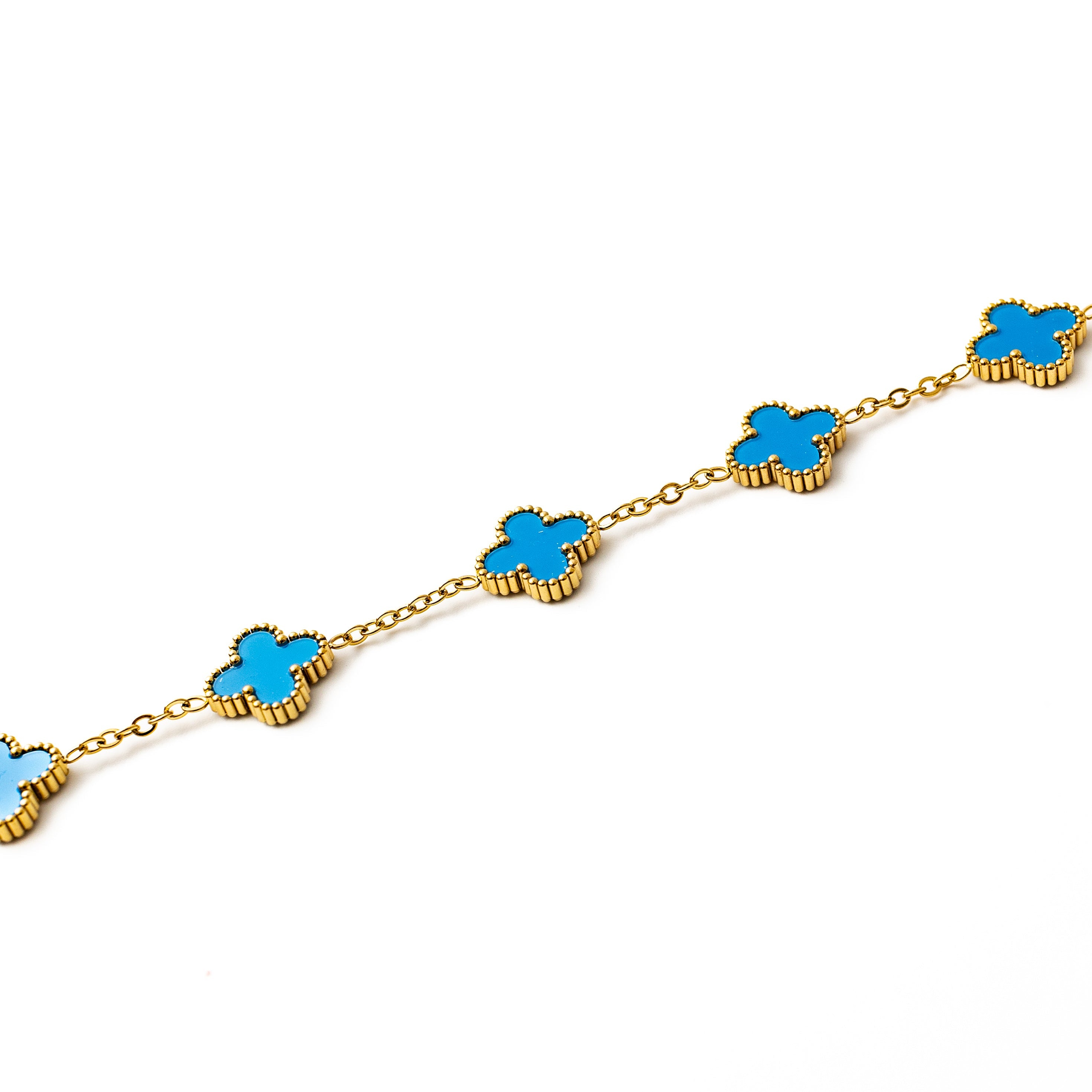 Gold Clover Bracelet (Blue)