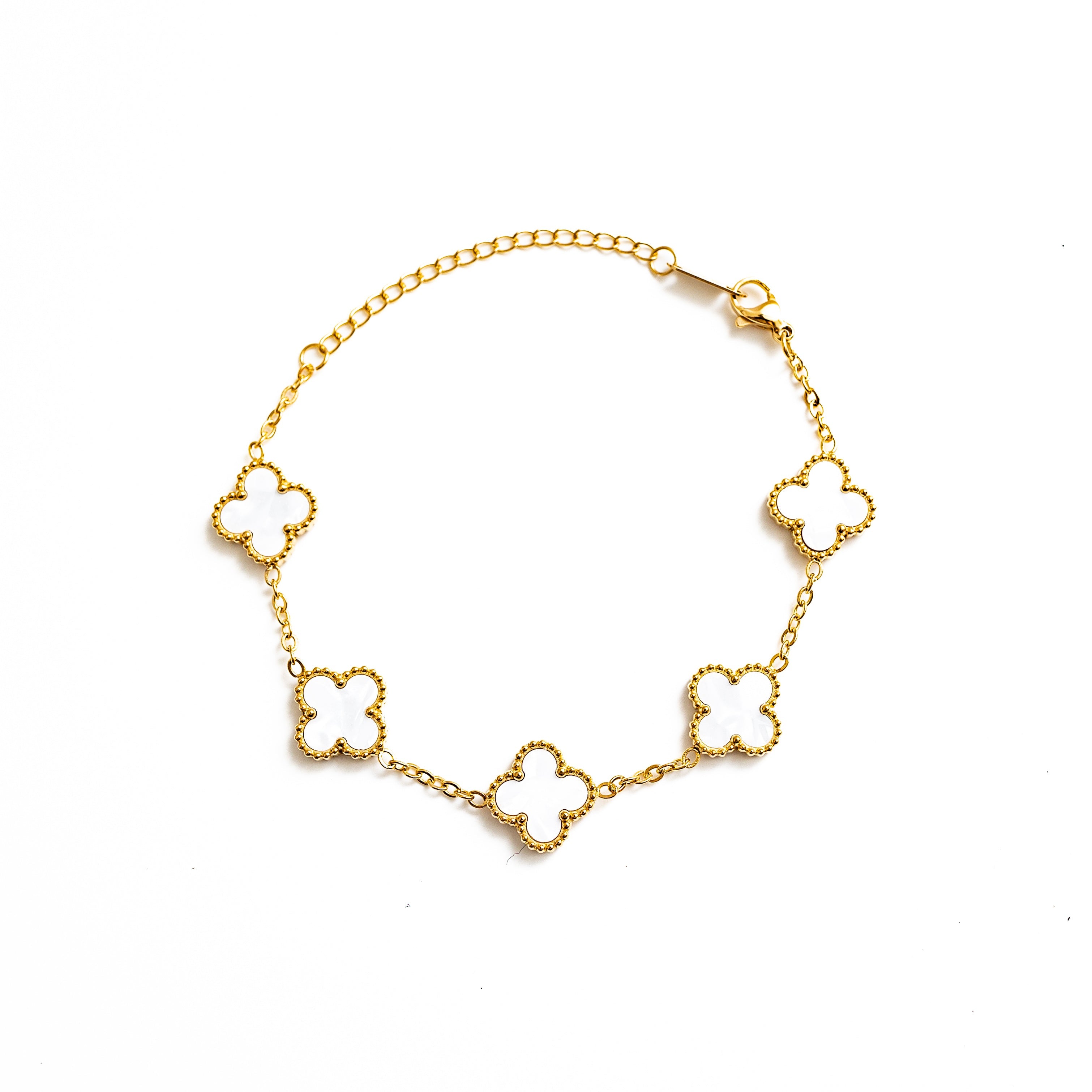 Gold Clover Bracelet (White)