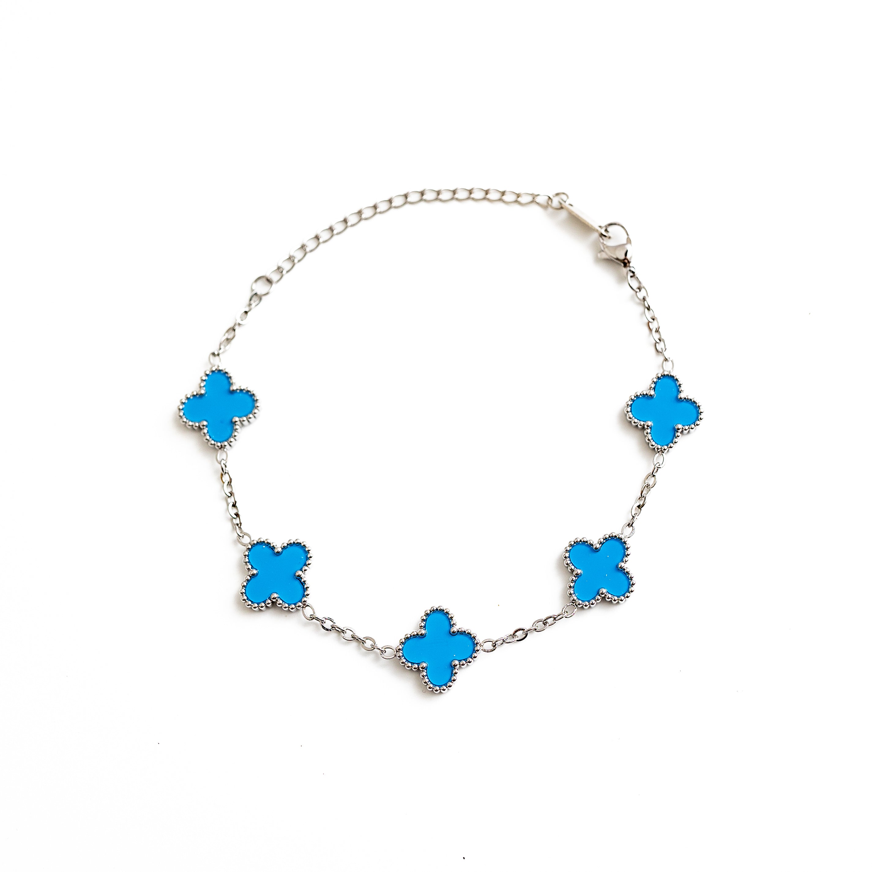 Silver Clover Bracelet (Blue)