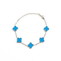 Silver Clover Bracelet (Blue)
