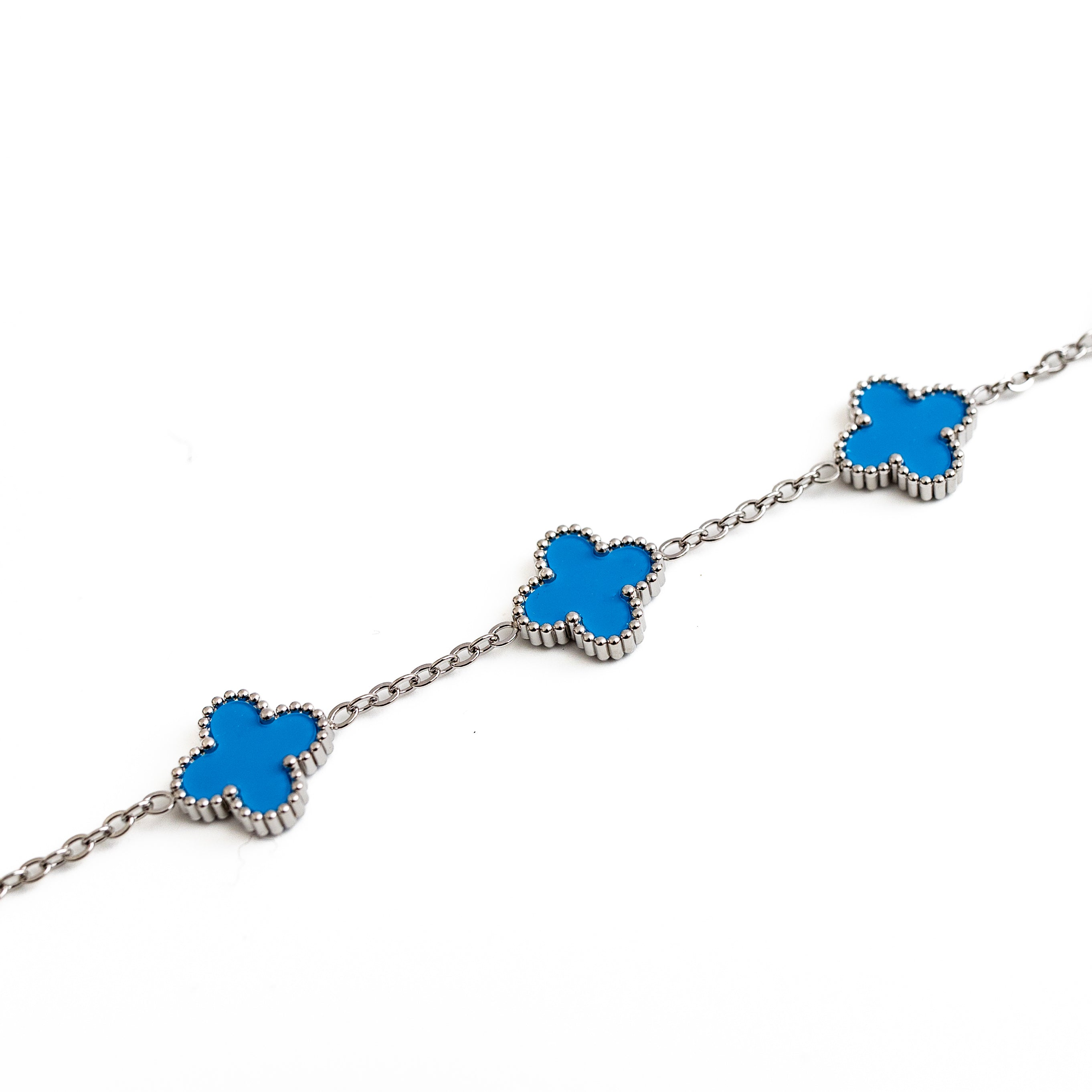 Silver Clover Bracelet (Blue)