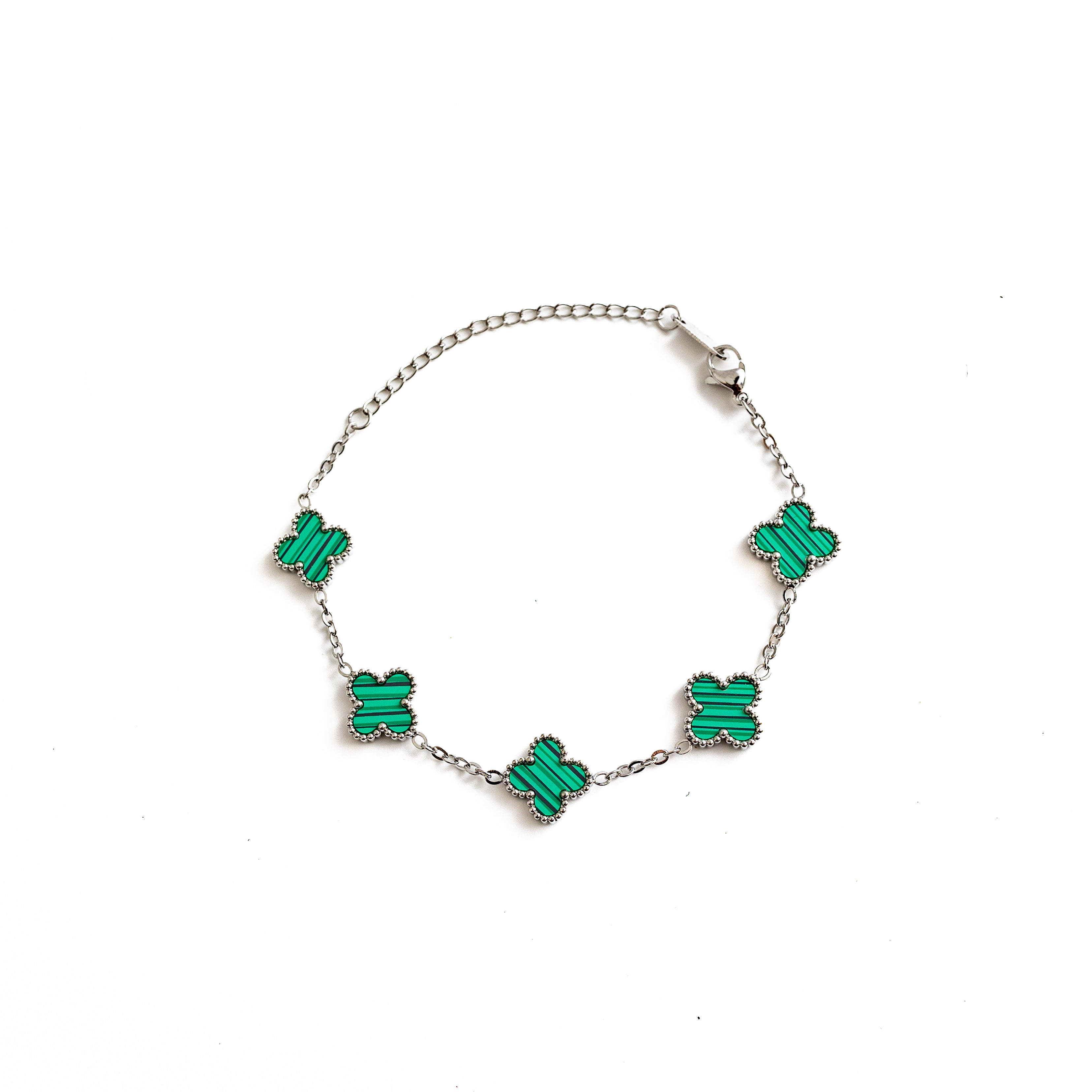 Silver Clover Bracelet (Green)
