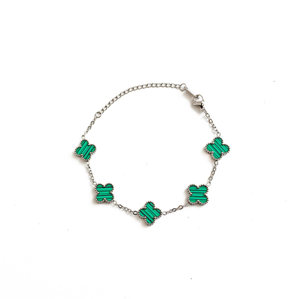 Silver Clover Bracelet (Green)