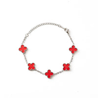 Silver Clover Bracelet (Red)