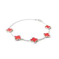 Silver Clover Bracelet (Red)