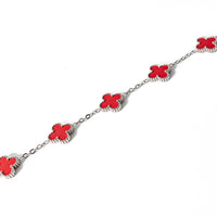 Silver Clover Bracelet (Red)