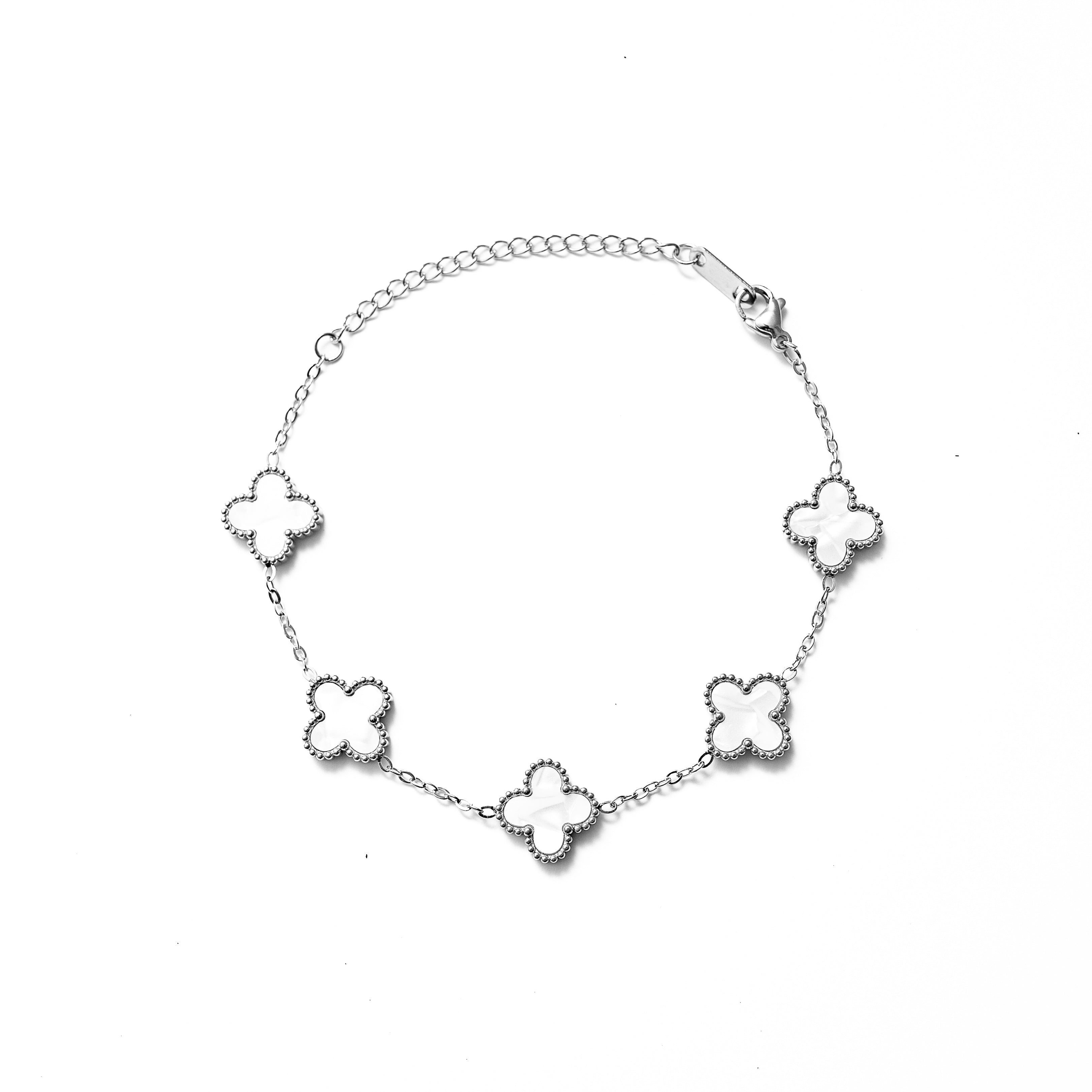 Silver Clover Bracelet (White)