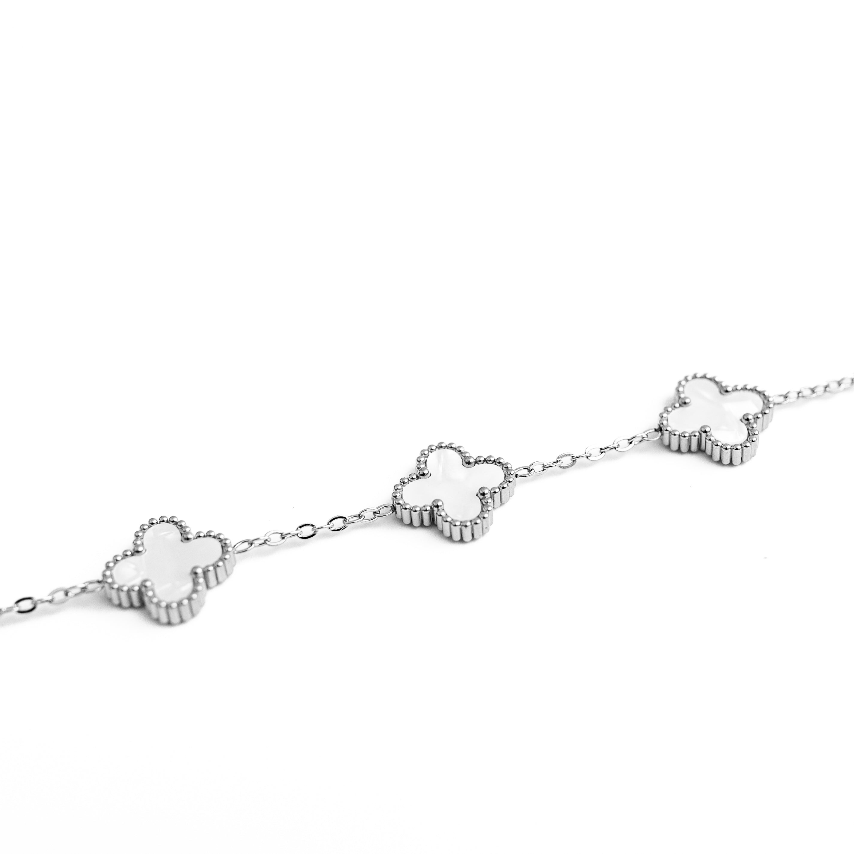 Silver Clover Bracelet (White)