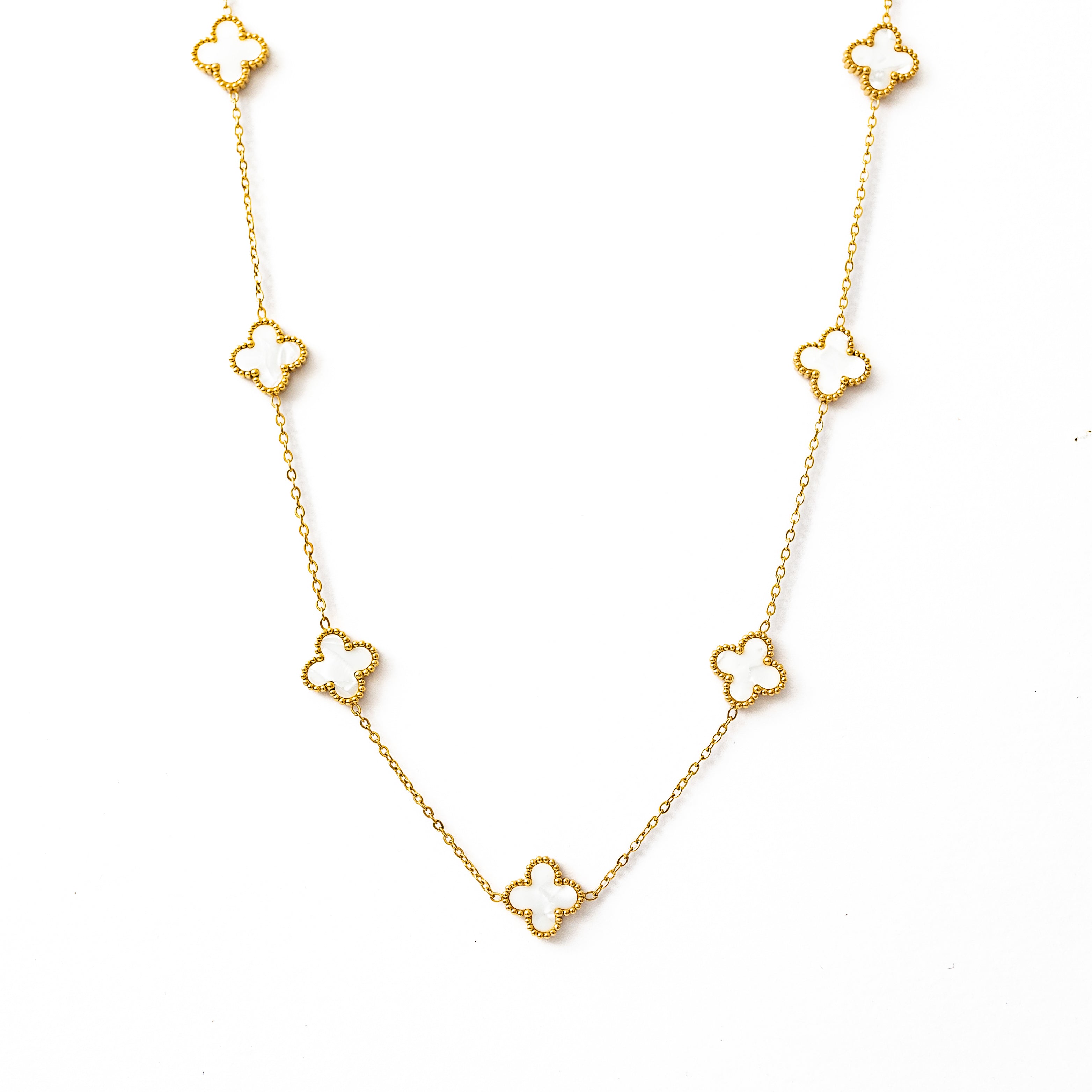 Gold Clover Necklace (White)