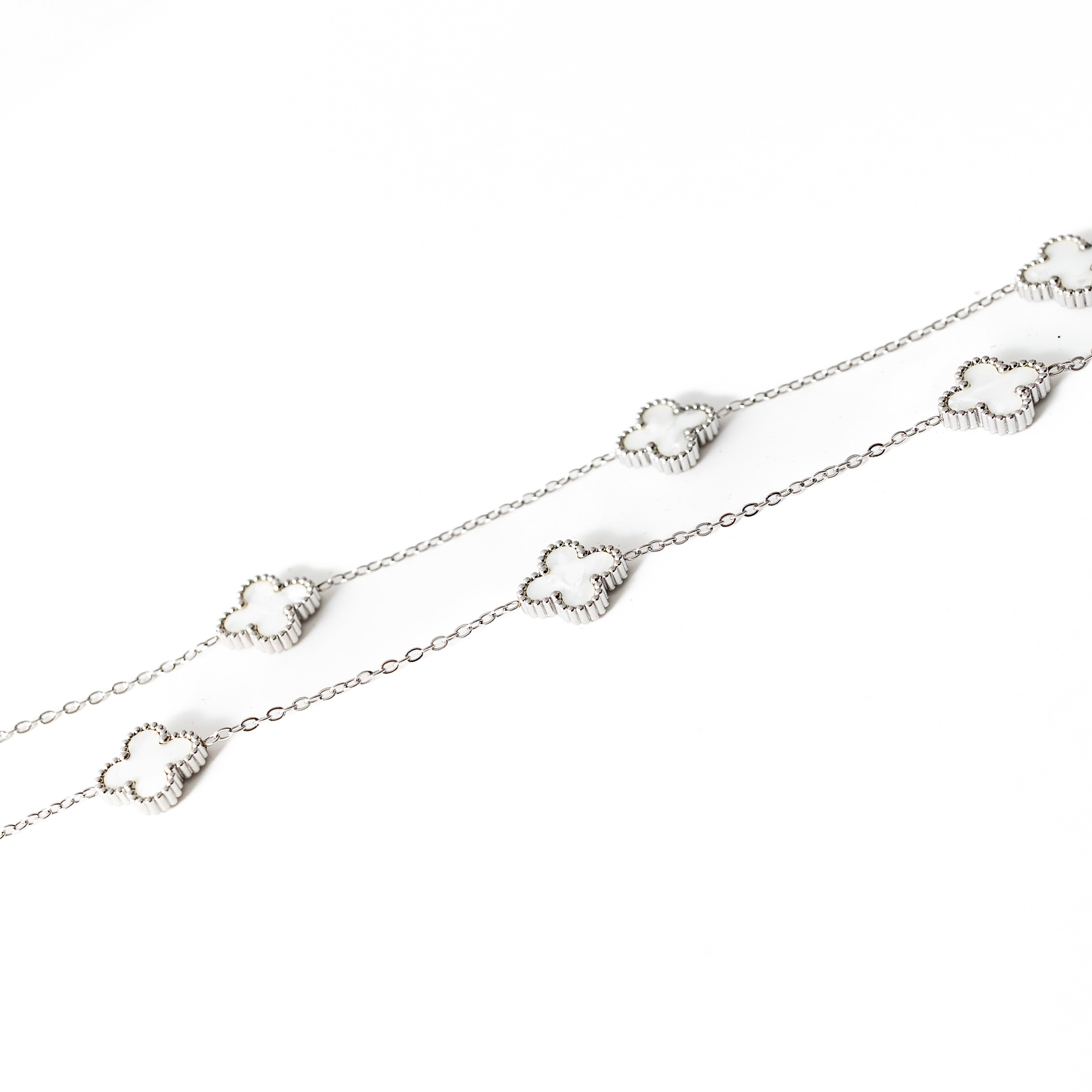 Silver Clover Necklace (White)