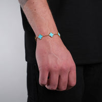 Gold Clover Bracelet (Aqua)