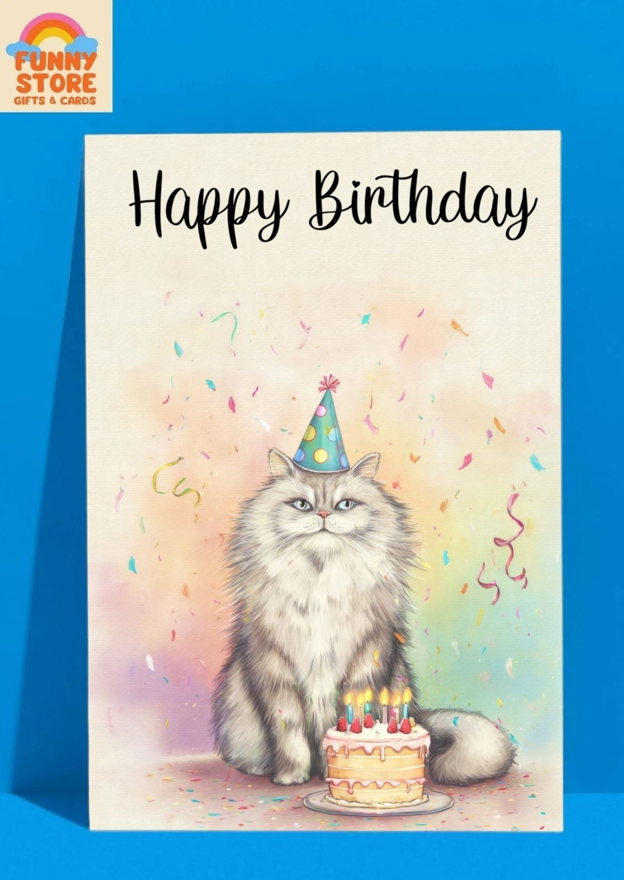 Grumpy Cat Birthday Card with Party Hat