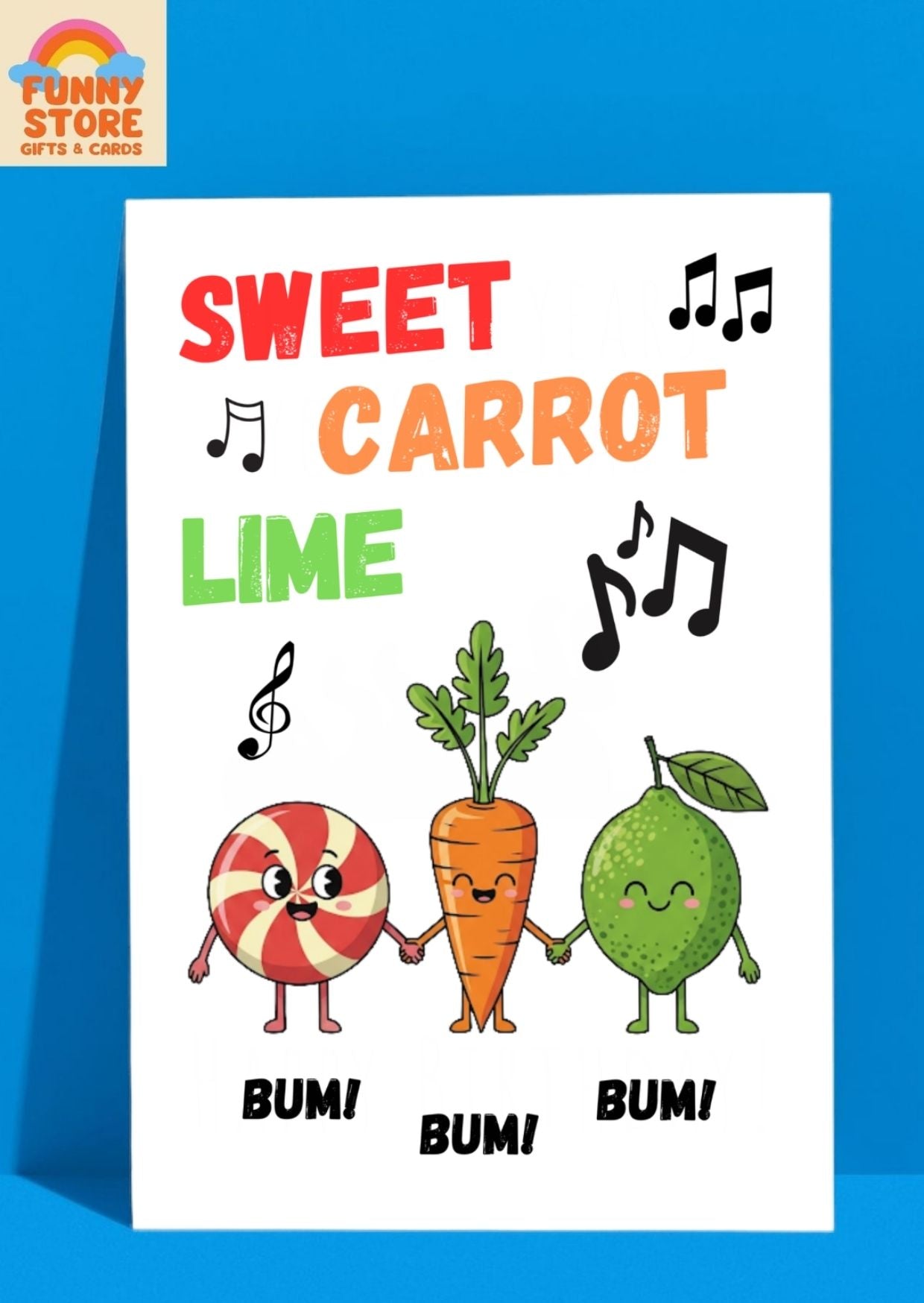 Funny Candy, Carrot, and Lime Birthday Card