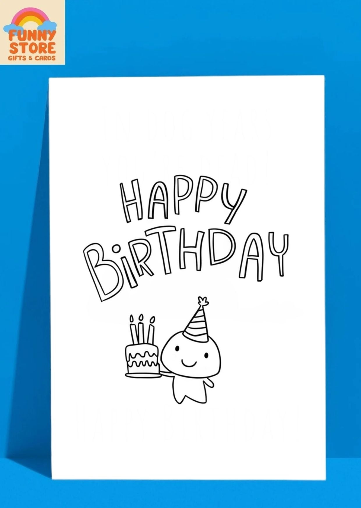 Cute Doodle Birthday Card with Cake and Character