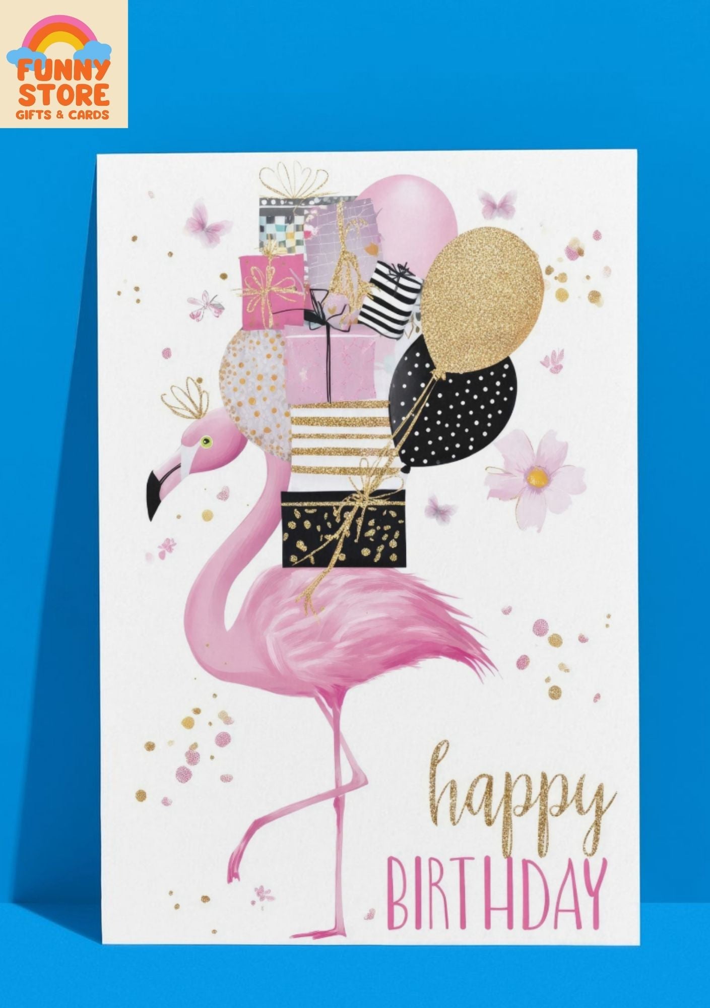 Elegant Flamingo & Gold Birthday Card