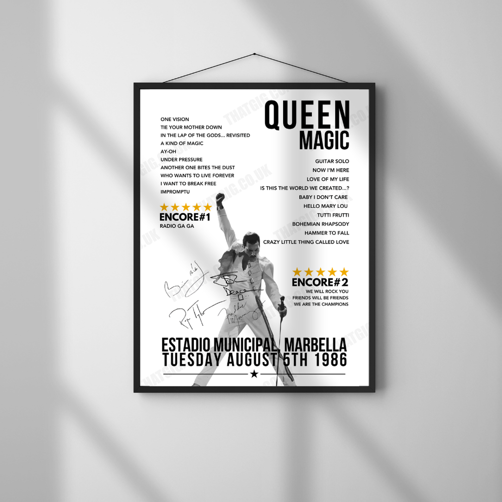 Queen Setlist Poster -  Estadio Municipal, Marbella - August 5th, 1986