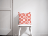 Coral and White Geometric Tiles Design Cushion, Throw Pillow