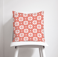 Coral and White Geometric Tiles Design Cushion, Throw Pillow