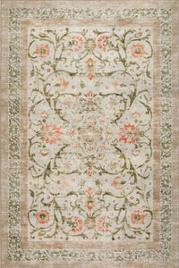 Eco-Washable Beige Rug Flowers Design