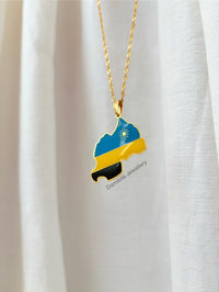 Rwanda Flag Map Necklace - Gold