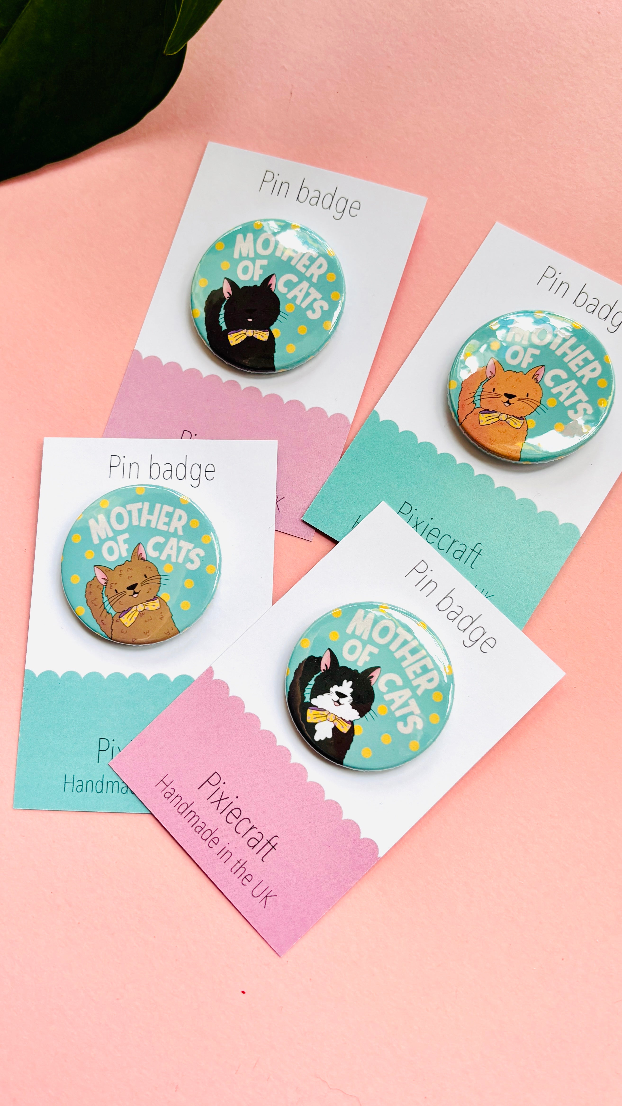 Mother of Cats Gift Pin Badge or Magnet- Handmade Accessory