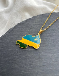 Rwanda Flag Map Necklace - Gold