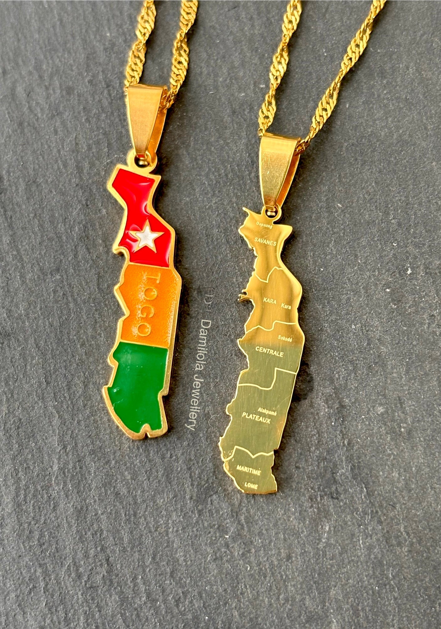 Togo Flag Map Necklace - Gold
