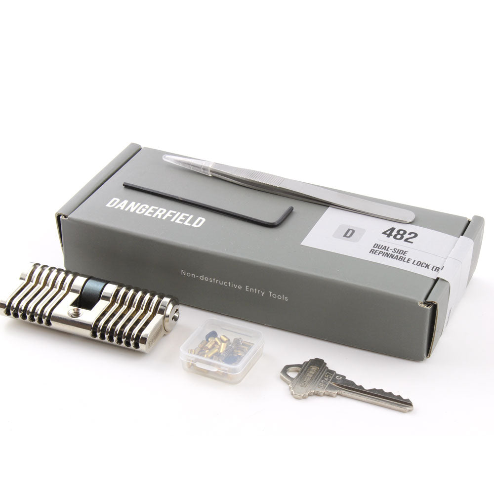 Dangerfield Aerospace Cutaway Practice Lock +Pins and Tweezers - Repinnable, Configurable Solid Metal Training Lock