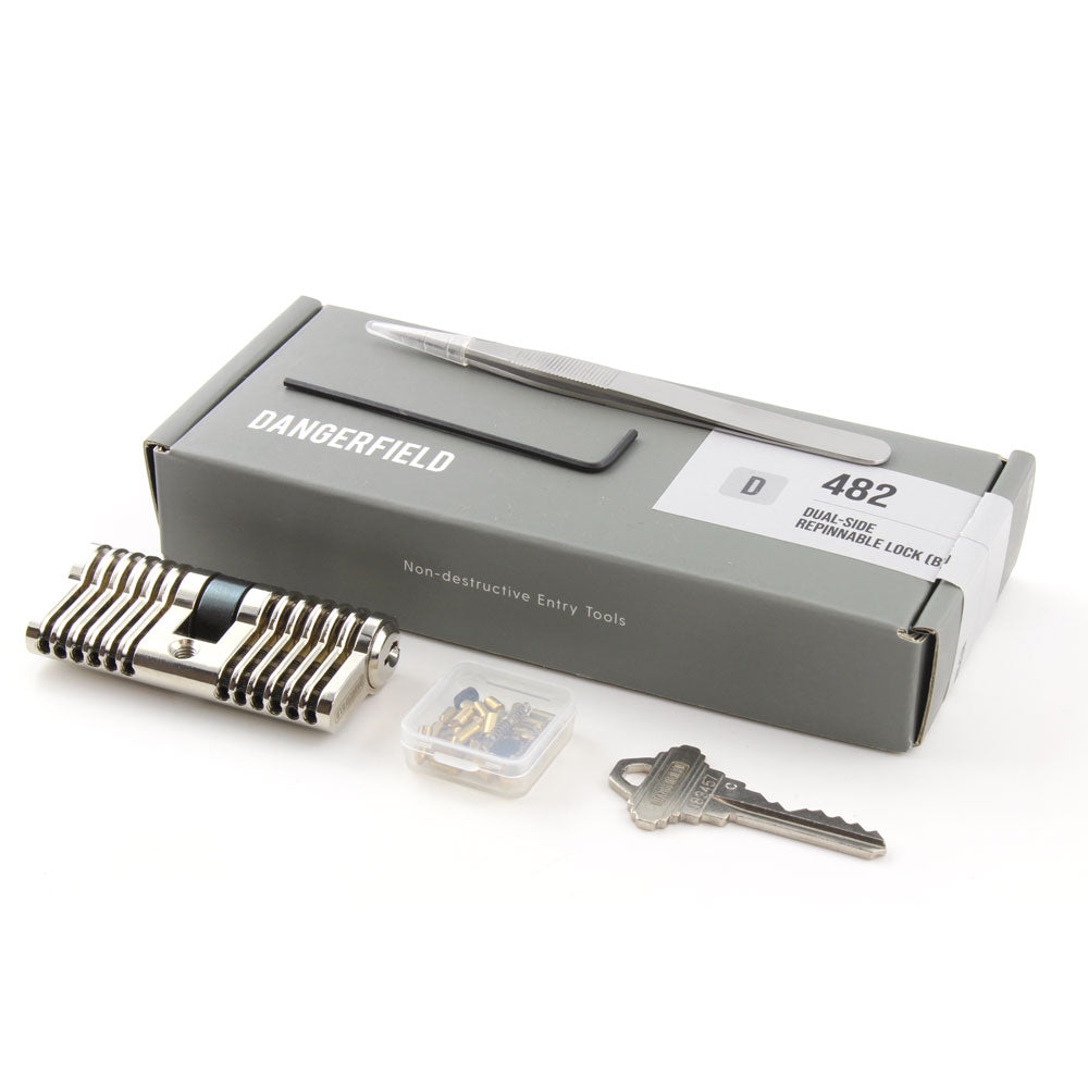 Dangerfield Aerospace Cutaway Practice Lock +Pins and Tweezers - Repinnable, Configurable Solid Metal Training Lock