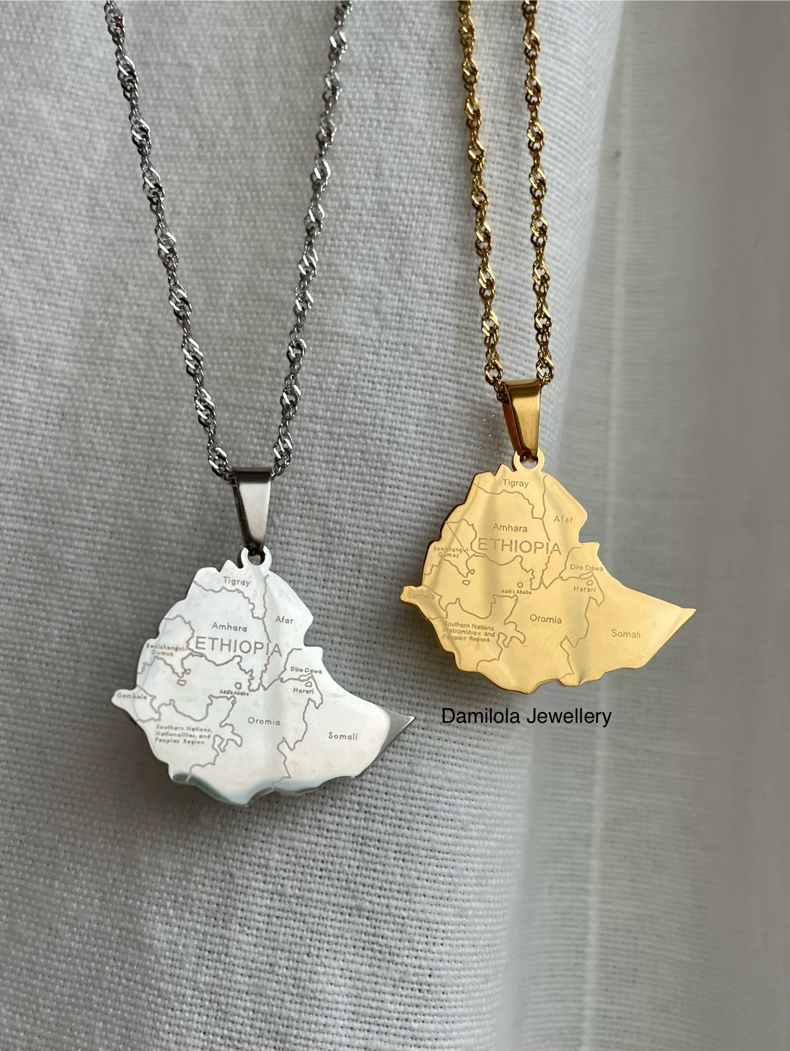 Ethiopia Engraved Map Necklace