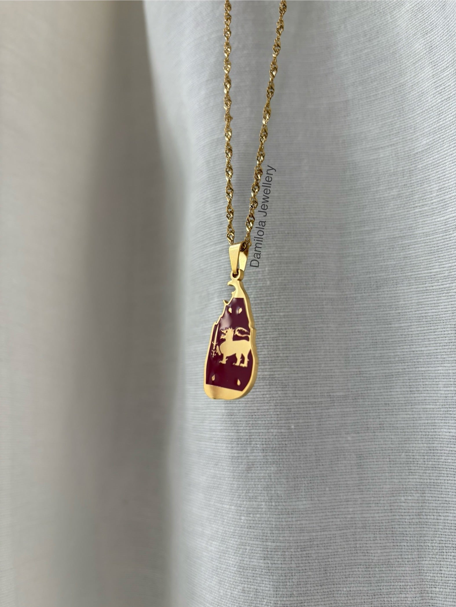 Sri Lanka Flag Map Necklace - Gold